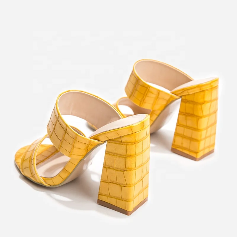 

2020 new fashion designs sexy sandals for women and ladies block high heels leather slippers shoes, Yellow/ black