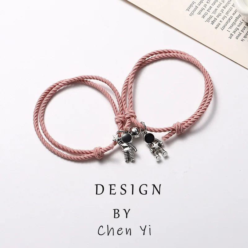 

Cheap Wholesale Alloy Astronauts Charm Magnetic Rope Bracelets for Couples, As pictures