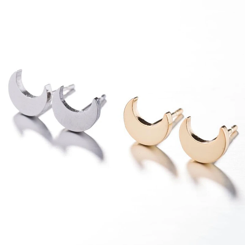 

Fashion Wholesale Gold Silver Rose Plated Minimalist Small Stainless Steel New Crescent Moon Stud Earring For Women, Color plated as shown