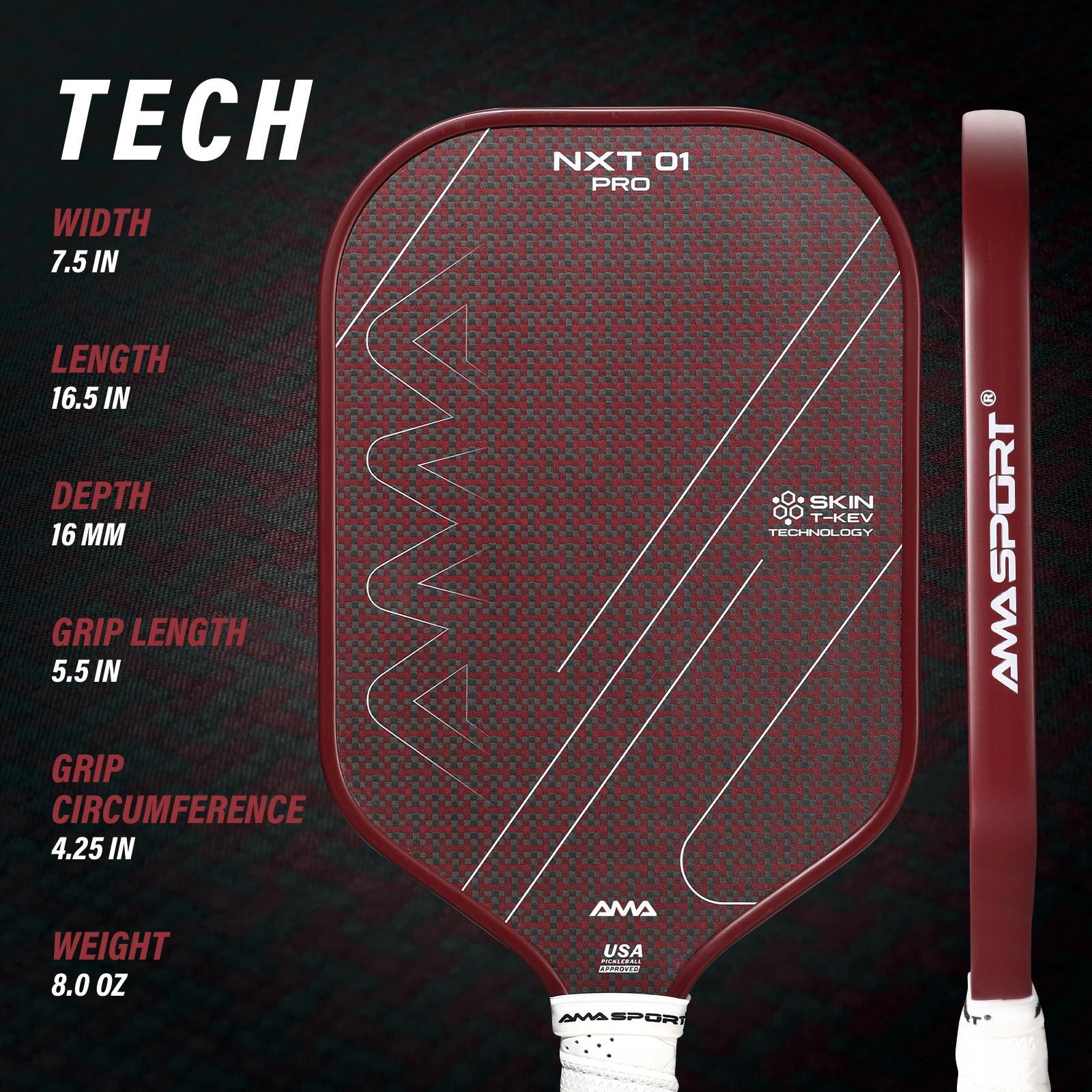 Propusion Core Strong Spin 5.5 Inch Handle Length Thermoformed Kevlar Football Pattern Friction Pickleball Paddles