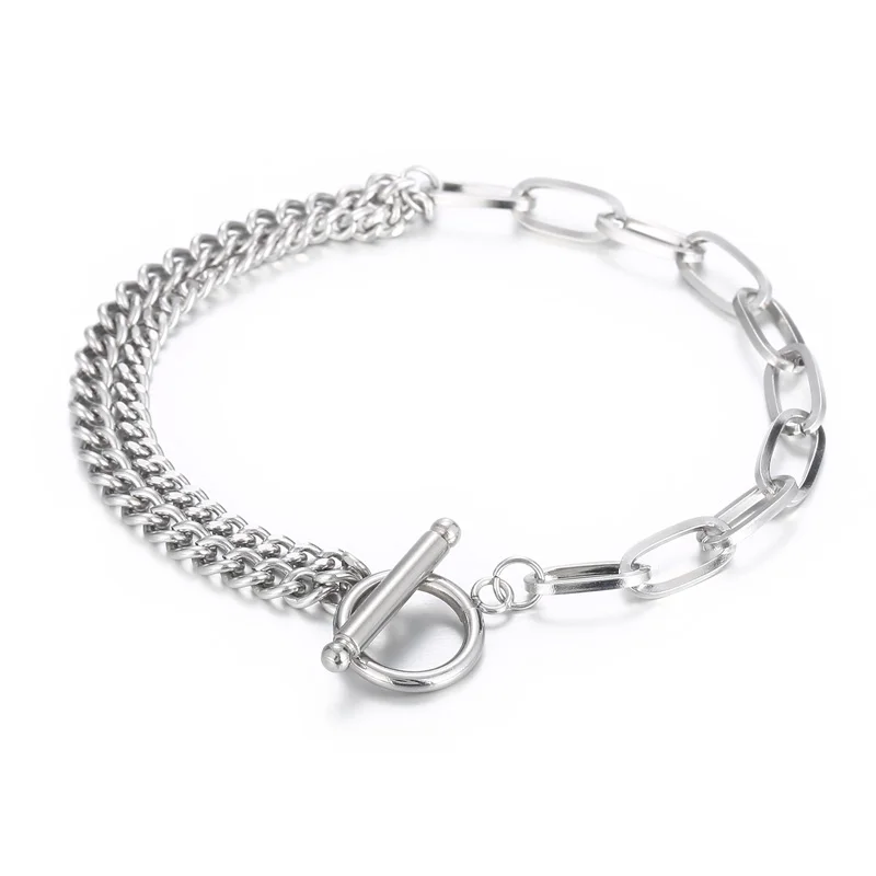 

KALEN 200/180mm Causal Stainless Steel OT Double-Type Chains Bracelet with OT Clasp