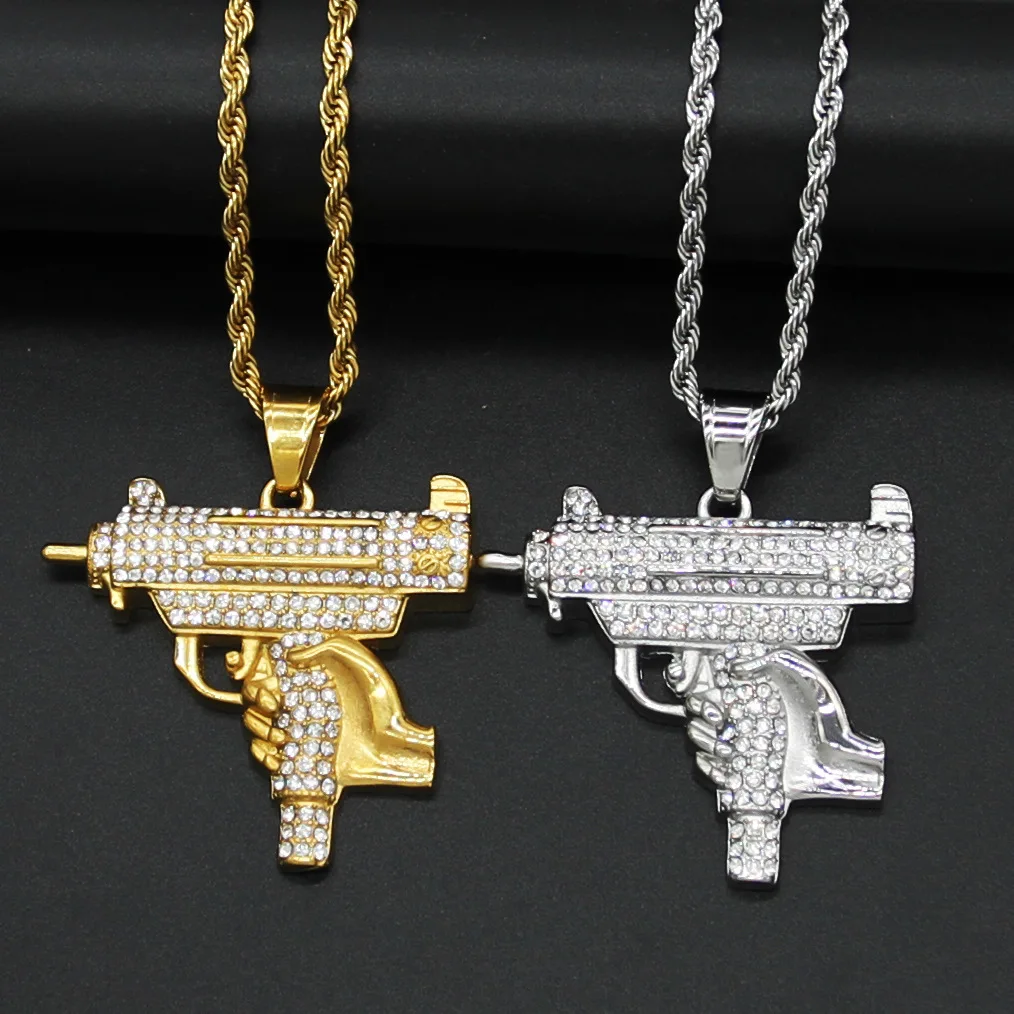 

Eico 18k Gold Plated Gun Stainless Steel Necklaces,American Diamond Necklace Set ,Hip Hop Jewelry Necklace For Man And Women, Silver/gold