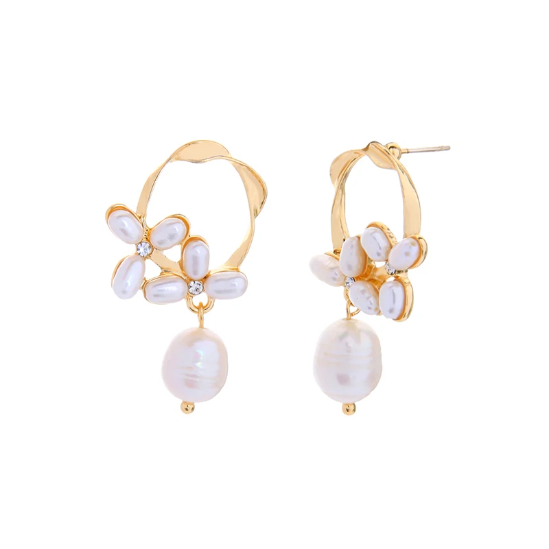 

e992282 Top Selling Wholesale Simple Korean Jewelry Fashionable Acrylic And Cultured Pearl Crystal Floral Women Earrings 925, Gold