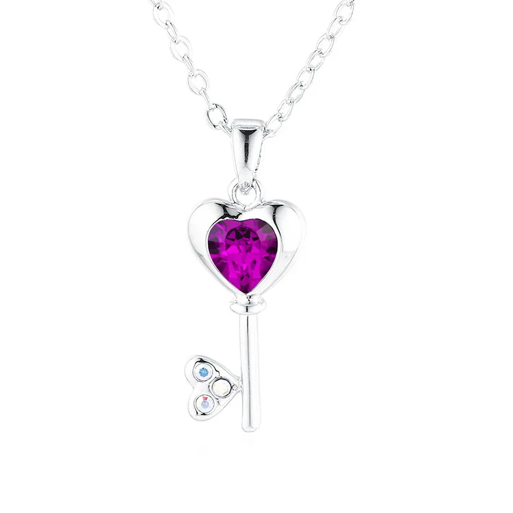 

Heart Key Necklaces For Couples Trending Diamond Crystal Pendant Womens Alloy Gold Plating Necklace Jewelry Custom Wholesale, Purple, blue, rose red, olive, white, sea blue