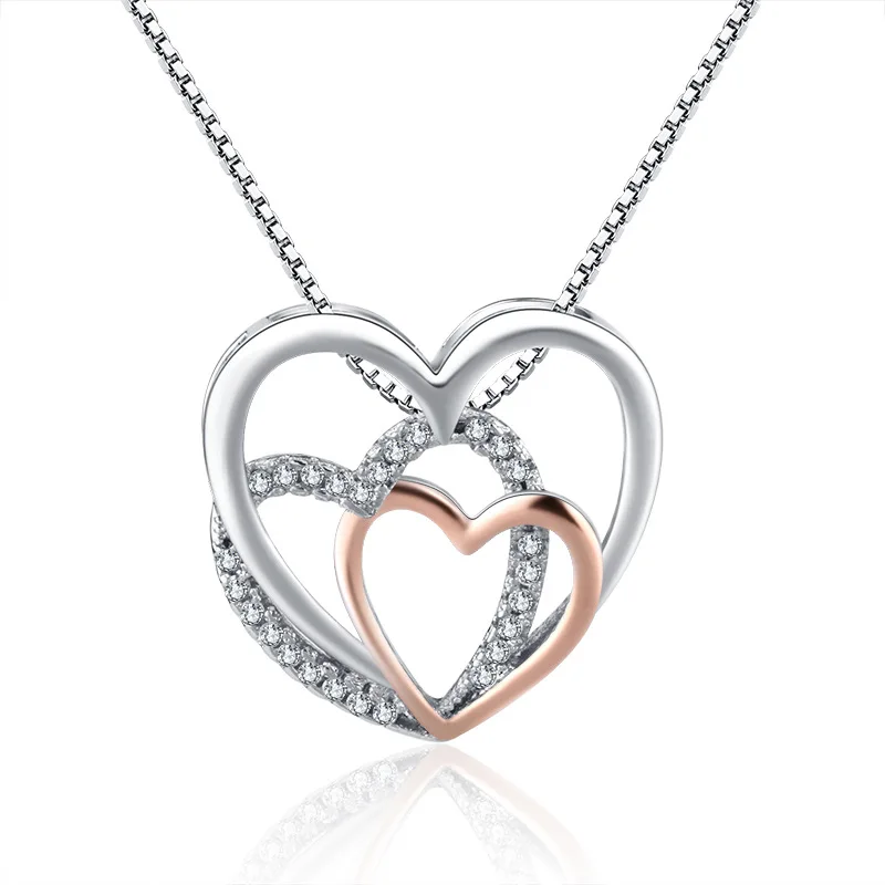 

High Quality Wholesale Simple shape three heart shaped necklace for Women, Silver