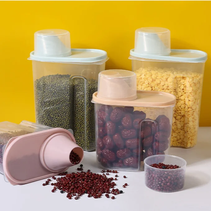 

wholesale kitchen large capacity BPA free transparent plastic snack food container with measuring lid, Customized color