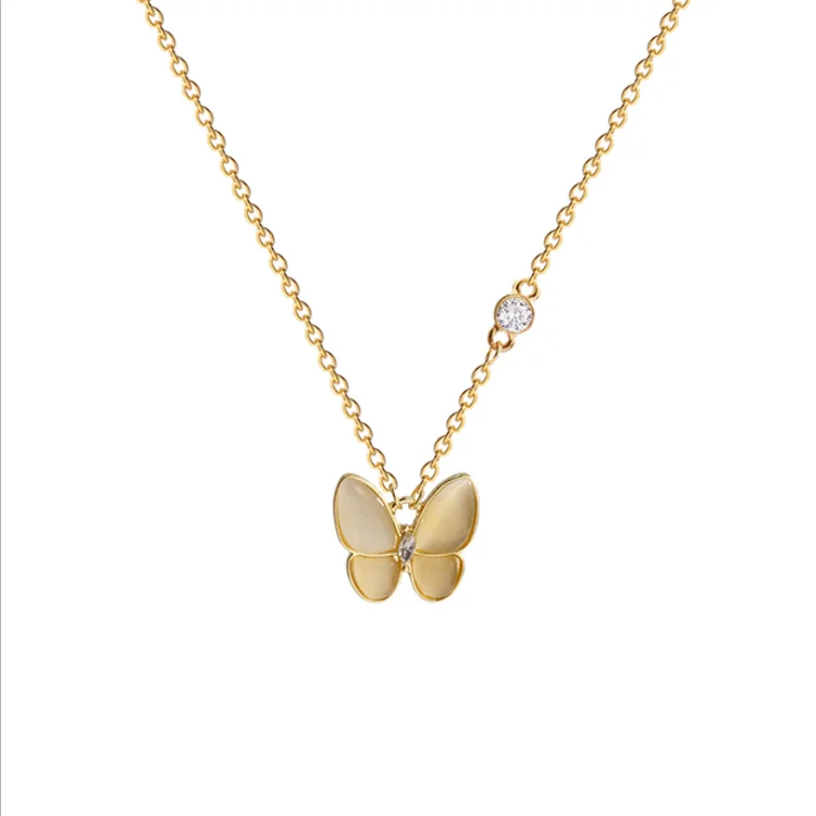 

Korean Fashion opal butterfly necklace ins cold wind ladies clavicle chain electroplating alloy butterfly pendant necklace, As the picture show