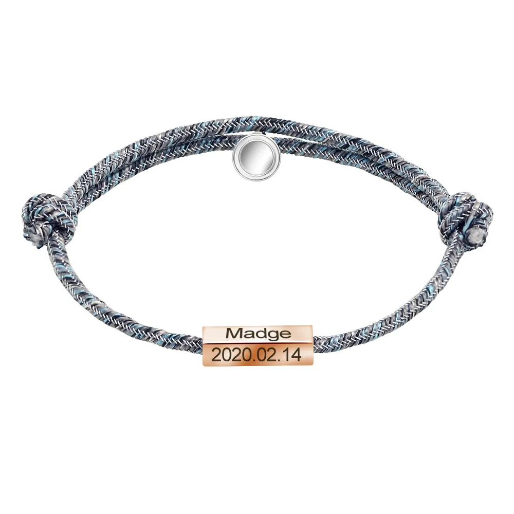 

Customized Lover Name Letter Smooth Stainless Steel Woven Rope Adjustable Couple Ball Shape Magnet Magnetic Bracelet