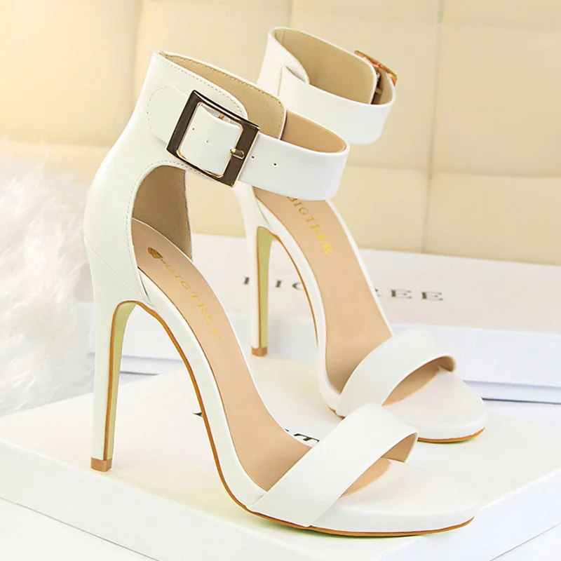 

BIGTREE Shoes Sexy High Heels Metal Buckle Women Shoes 11 Cm Women Heels Party Shoes Stiletto Heels Fish Mouth Women Sandals Pumps