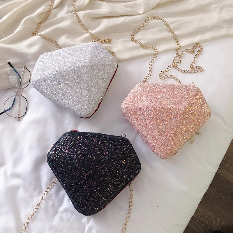 

Xuqing 2020 New Arrival Diamond Shape Fashion Sequined Sling Bag for Women, 3 colors