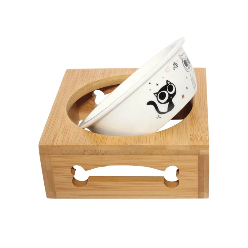 

Factory Wholesale Elevated White Ceramic Pet Cat Dog Food Bowl With Stand