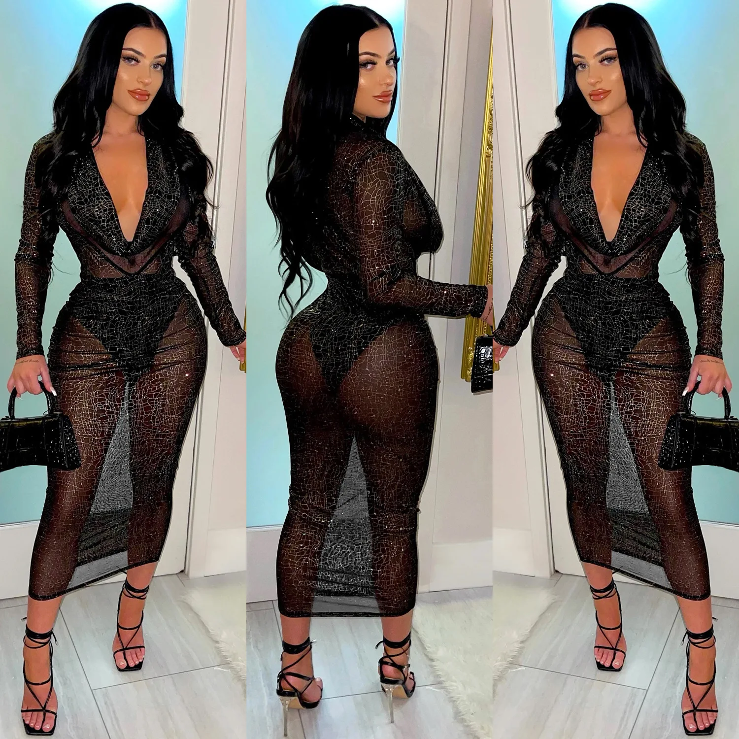 

NS033 Deep v neck party spring Valentine's Day 2022 glitter dress sexy women nightclub dress