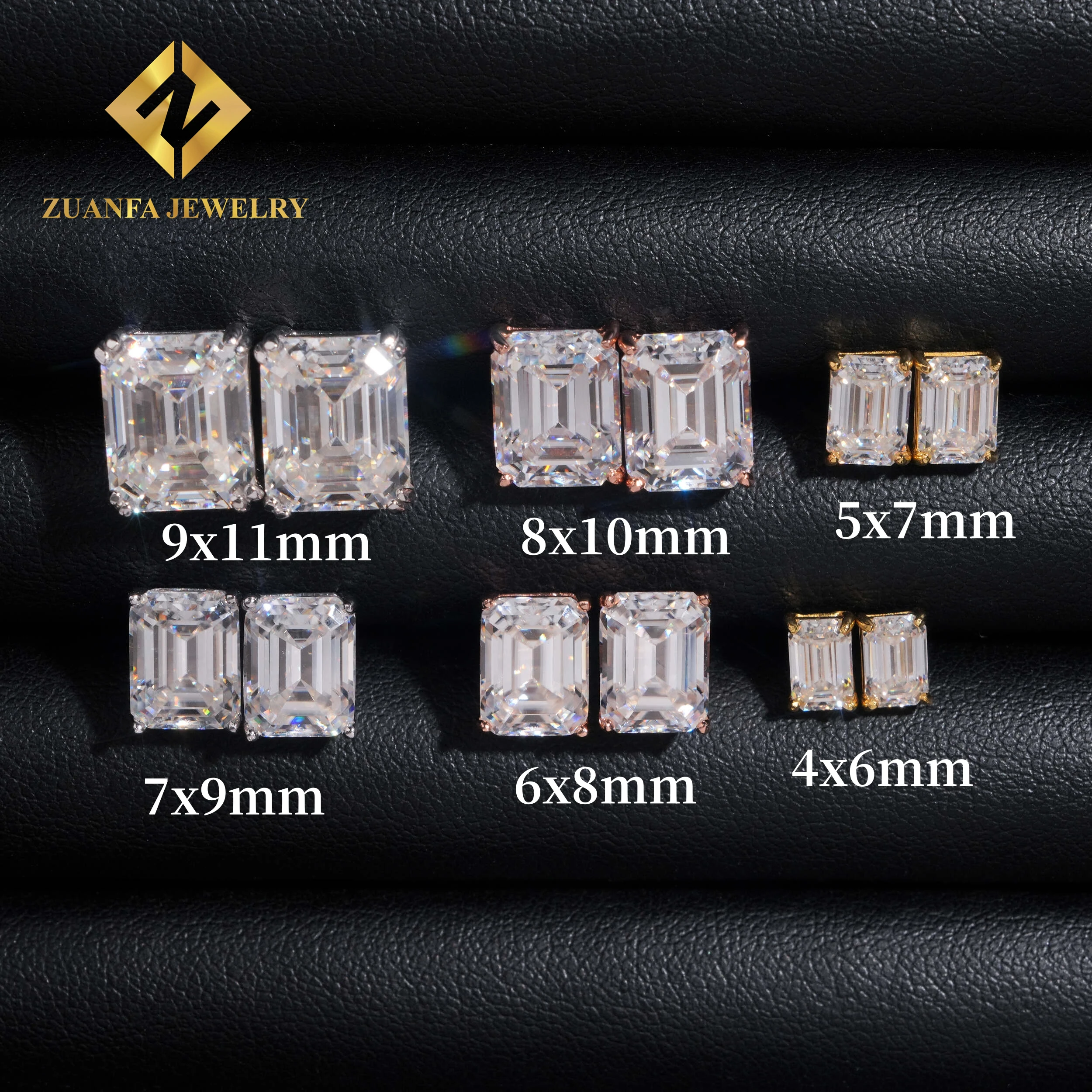 Men Women Fashionable Ear Studs 925 Sterling Silver White Gold VVS 2CT 4CT 6CT 8CT 10CT Emerald Cut Moissanite Stud Earrings
