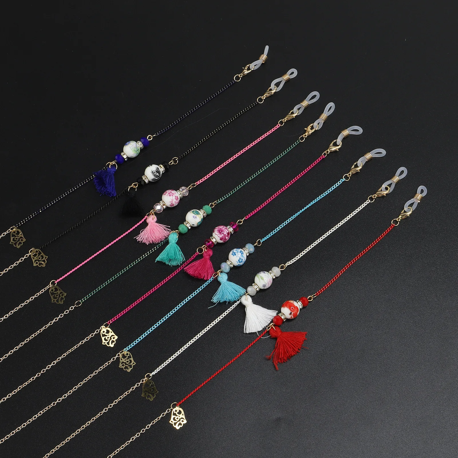 

Fashion Wholesale Ceramic Beaded Tassels Eyewear Accessory Eye Sun Sunglasses Eyeglasses Glasses Cord, White,black,red,green,pink,blue,light blue,rose gold