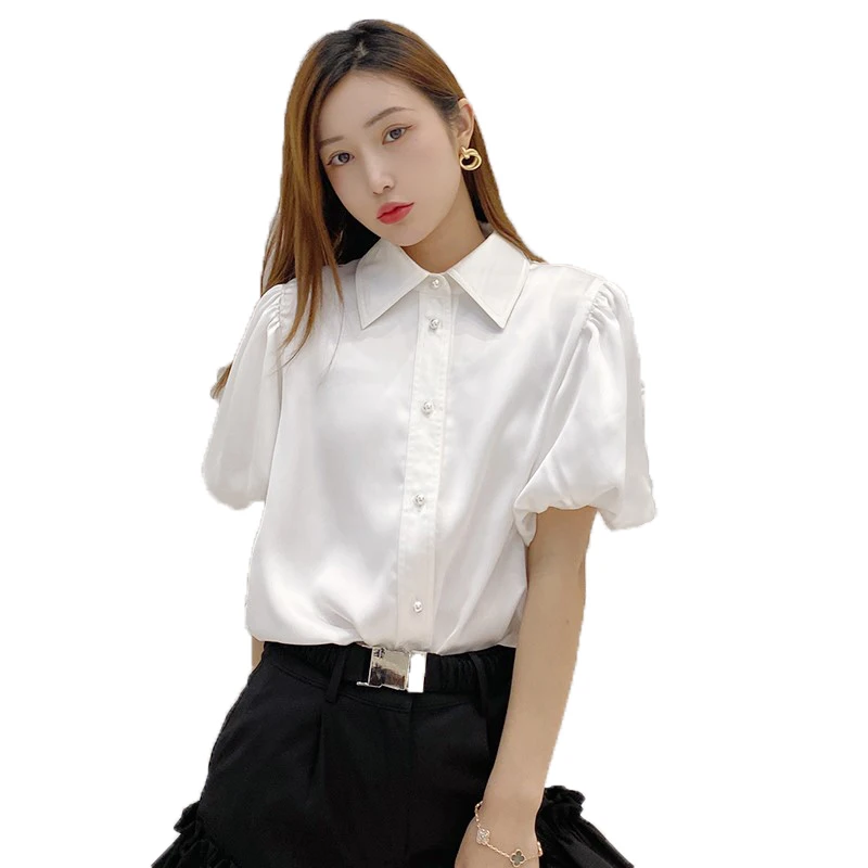 

Blouse Women Puff Sleeves Ladies Korean Tops Shirts Women's Blouses & Shirts, White lady women t-shirt