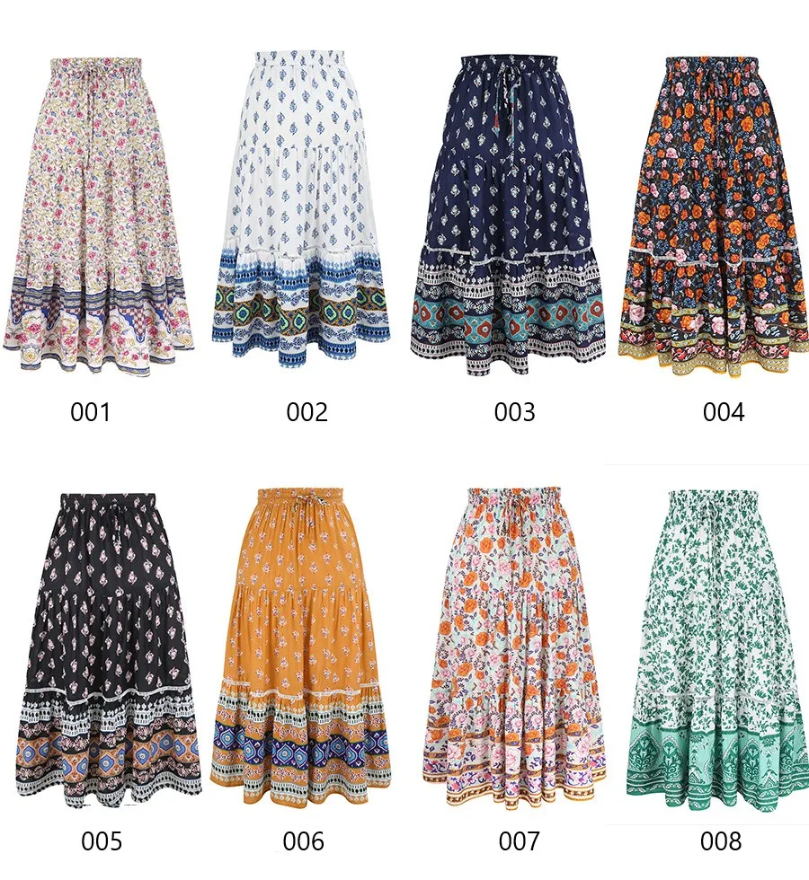 

Wholesale Summer Ladies High Waist Pencil Long Casual Midi Printed Lace Up Women's Skirts, 7 colors