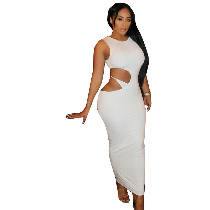 

2021 spring and summer new arrivals solid color round collar hollow irregular long dress arket dress, As picture
