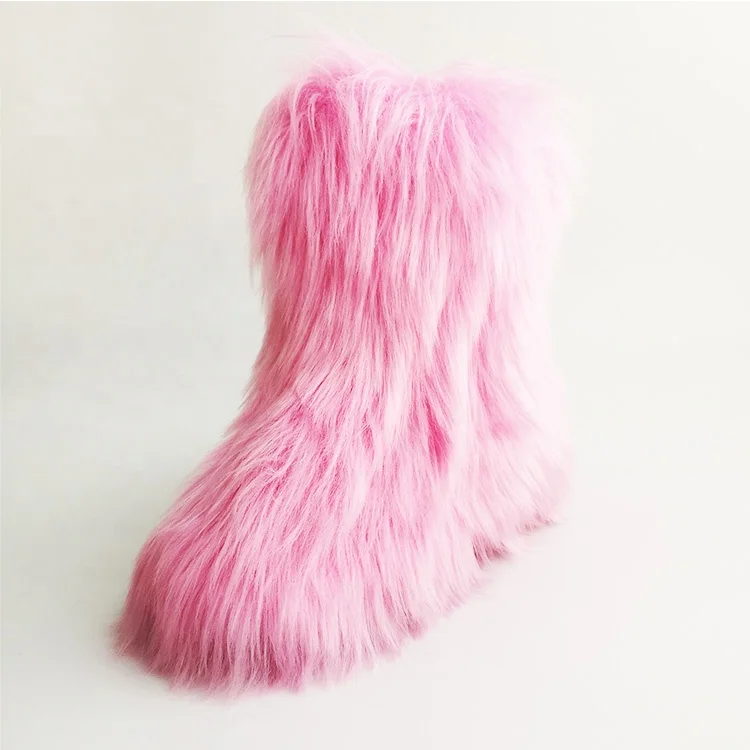 

Factory hot sale winter long plush faux fox fur boots bulk wholesale with fair-price ladies and girls furry shoes footwear, 27 colors