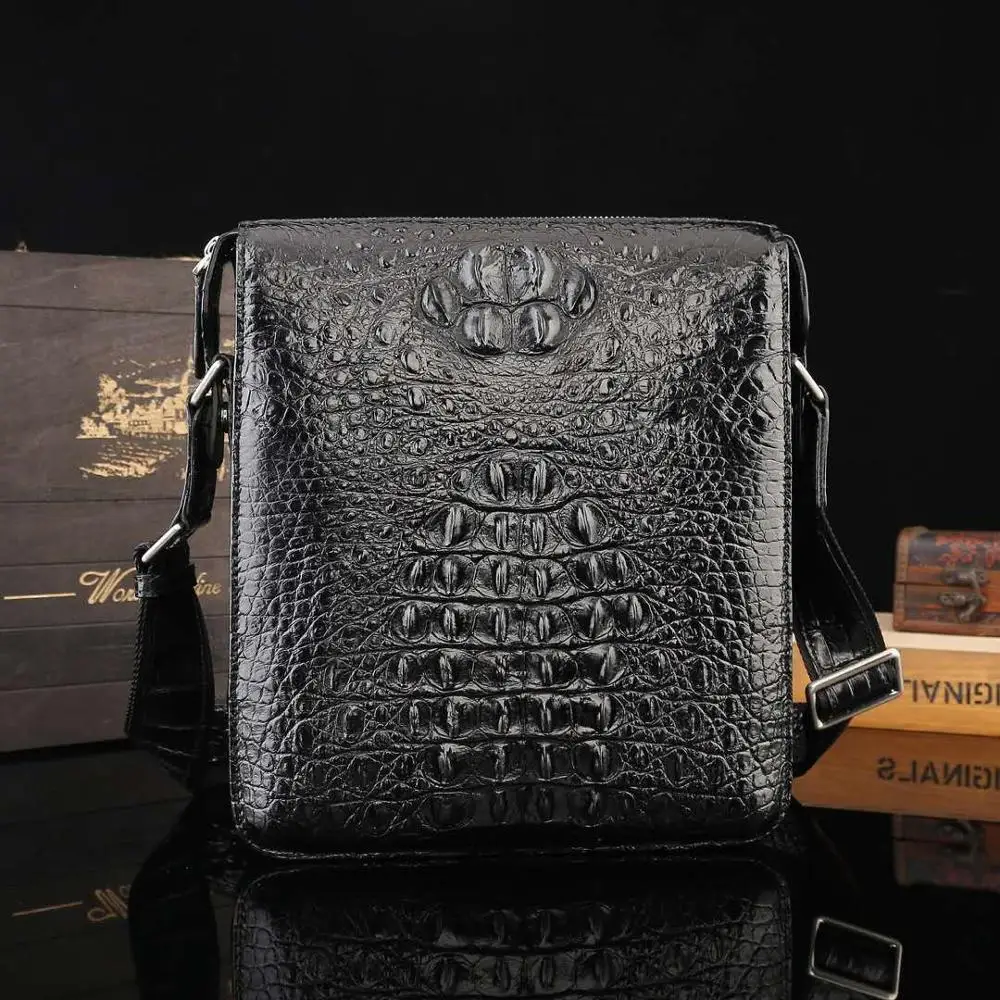 

2022 High quality Crocodile skin leather man's business real leather bag shoulder bag, Black