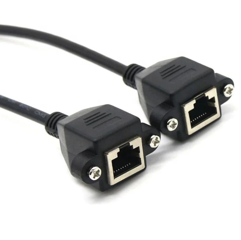 

30cm 8Pin RJ45 Cable Female to Female Screw Panel Mount Ethernet LAN Network 8 Pin Extension Cable, Black