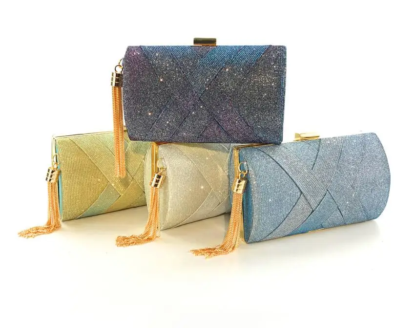 

New ladies' Dinner Bag Chameleon Satin tassel banquet clutch evening triangle new model handbags women messenger bag