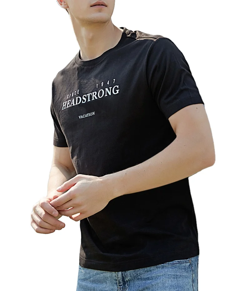 

Wholesale custom High Quality Cotton Fit Short sleeve letter printing Black T-shirt casual Men T Shirt, Customized color