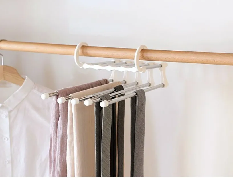 Stainless Steel Clothes Hangers Multi-functional Wardrobe Household Fashion 5 in 1 Pant rack shelves  Hot Sale Magic Hanger