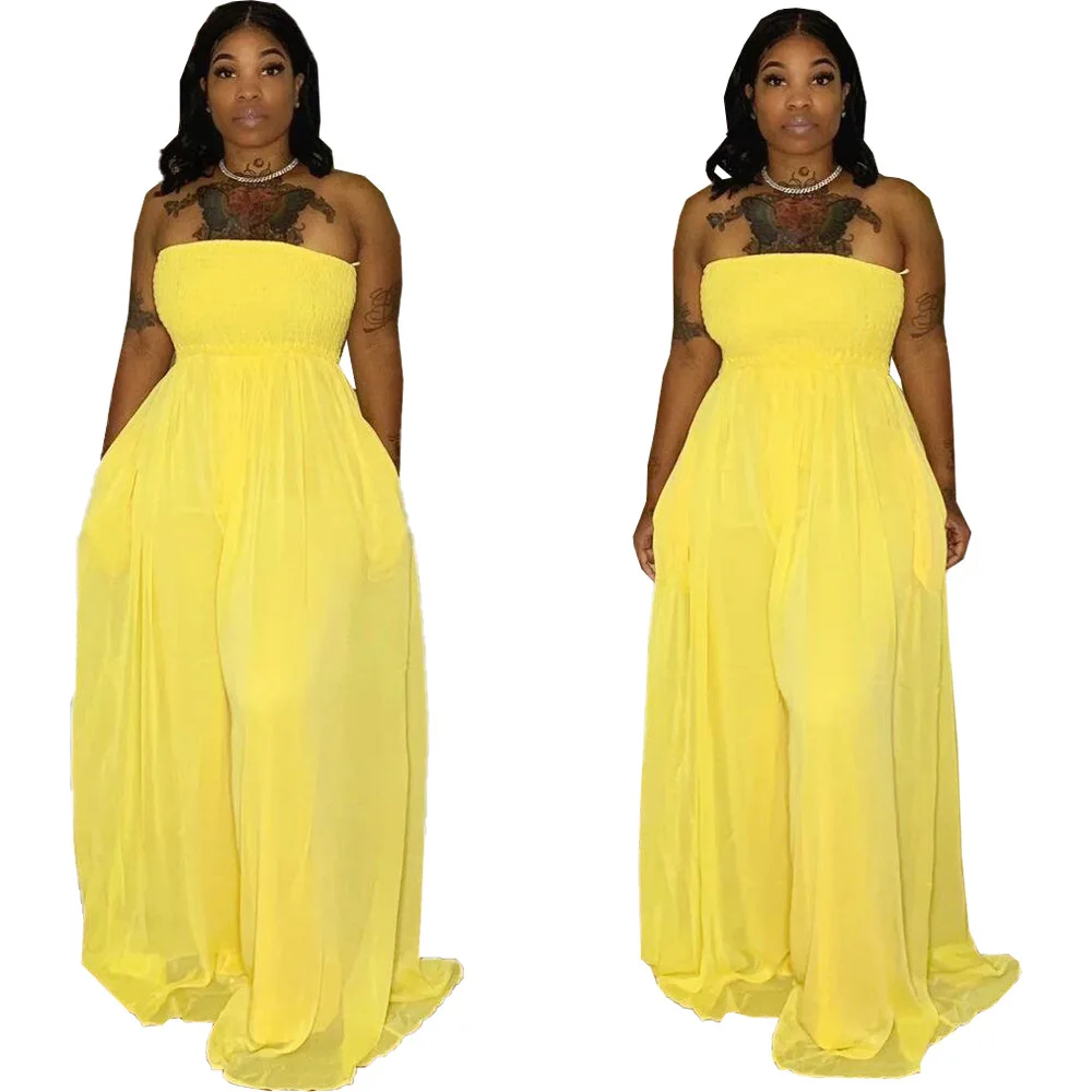 

DN8615 dropshipping agent fashion wide leg pants rompers womens jumpsuit tube sexy jumpsuit sleeveless one piece jumpsuit