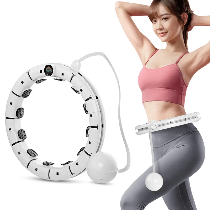 

2021 Wholesale Counter Digital Sport Waist Massage Fitness Weighted Smart Hula Ring Hoop, White with black