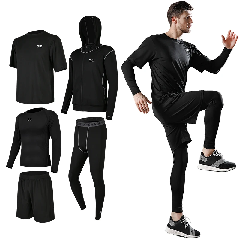 

Men Sports Tracksuit 5pcs Seamless Breathable Fitness Running Sportswear