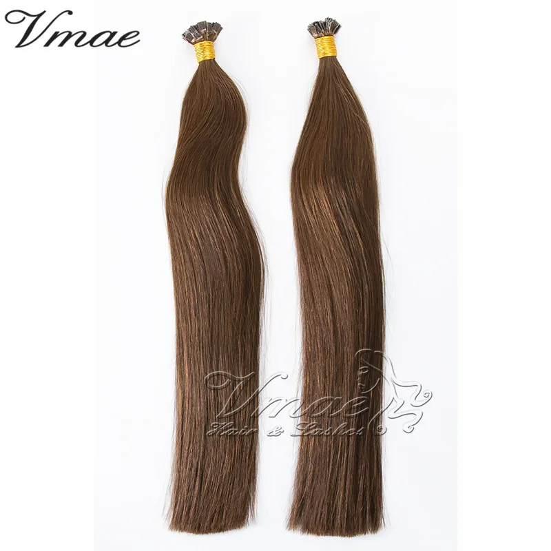 

VMAE Russian Human #4 Chocolate Brown Silk Straight Double Drawn Top Ukrainian Hair Prebonded Virgin Flat Tip Hair Extension