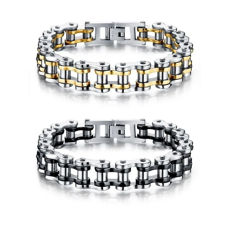 

Punk Rock Titanium Motorcycle Bracelets Men's Bangle with Multiple Colors 316L Stainless Steel Gold and Silver Jewelry
