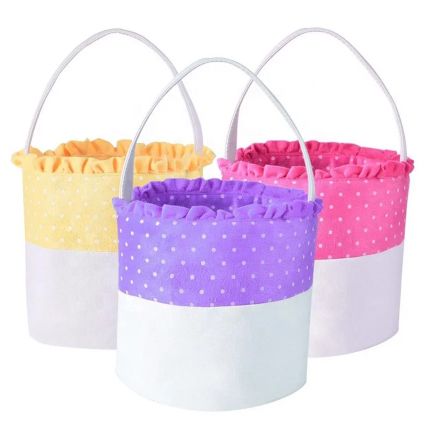 

Wholesale Monogram Cute Dot Easter Basket Easter Bucket for Kids, Pink,blue,purple,green,mint