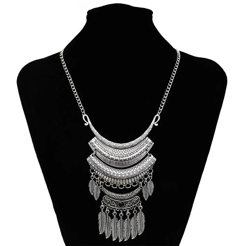 

Vintage Silver Leaf Beaded Statement Necklaces for Women Party Jewelry