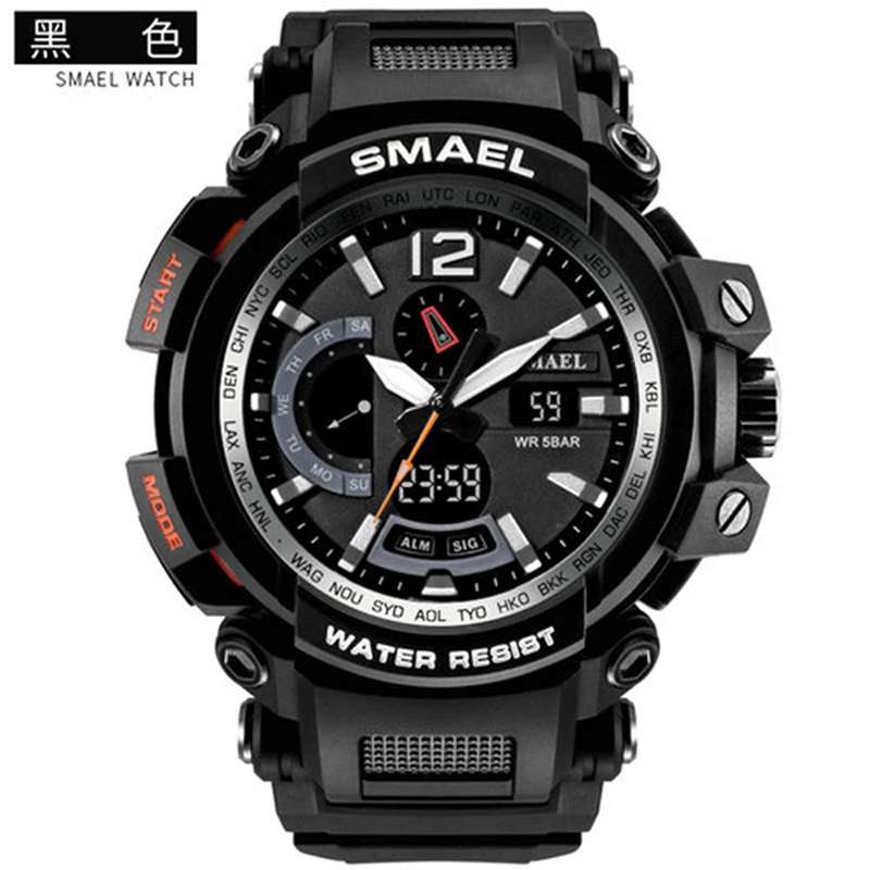 

SMAEL Top Brand Luxury Sport Watch Men Digital Watches 50m Waterproof Military Dual Display Wristwatches Relogio Masculino 1702, As picture