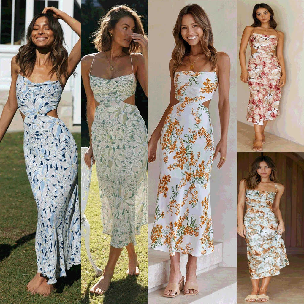

Tie Dye Print Fashion Sexy Backless Lace Up Midi Dresses Sleeveless Club Party Holiday Spaghetti Strap Sundress, Customized