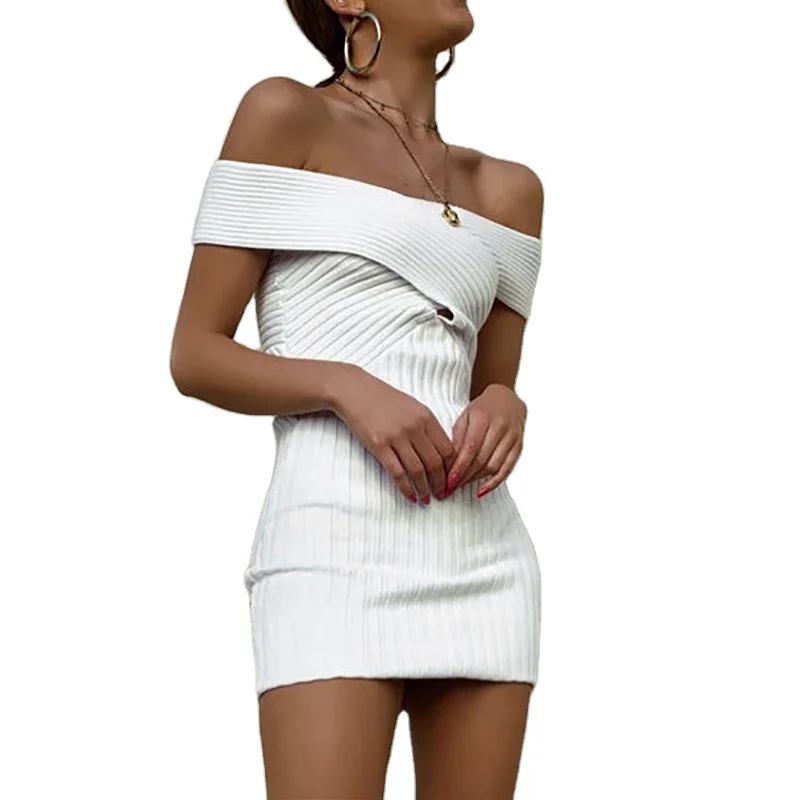 

2020 new arrivals spring sexy asymmetrical women knitted bodycon casual dresses