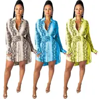 

90906-MX5 Snakeskin pattern shirts design ladies 'casual dresses no sashes