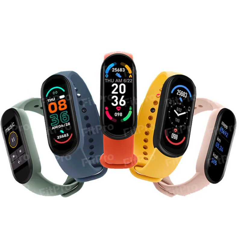 

2021 New Design Waterproof IP67 Touch Screen Sports Fitness Heart Rate Blood Pressure Monitoring Smart Bracelet M6 Watches Band, Black red blue pink