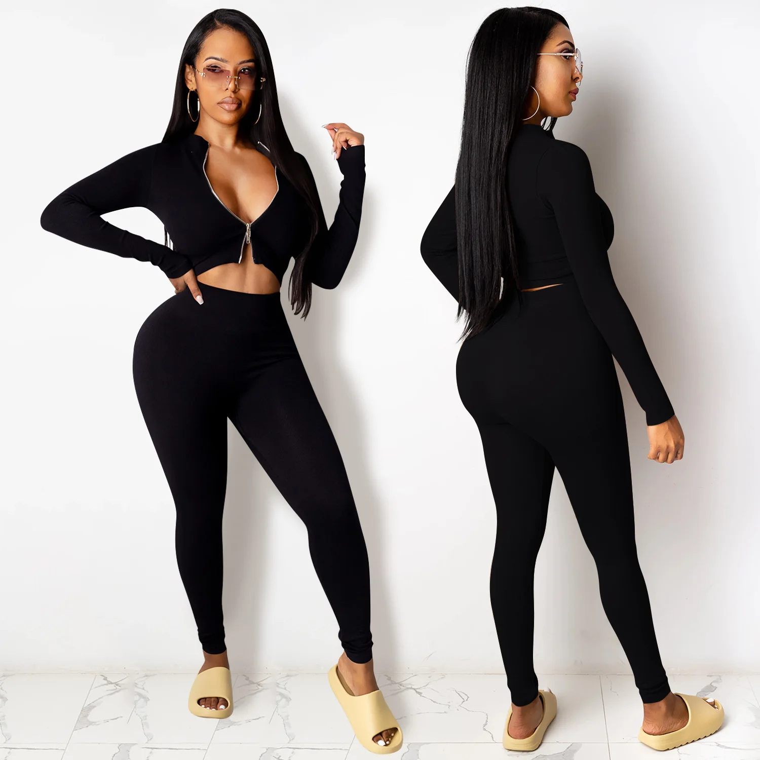 

X5452 - Pants And Crop Top Casual Long Sleeve Outfit Woman