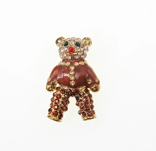 

Free Shipping Jewelry Gold Plated Brown Bear Rhinestone Brooches Pin With Clothes, Red