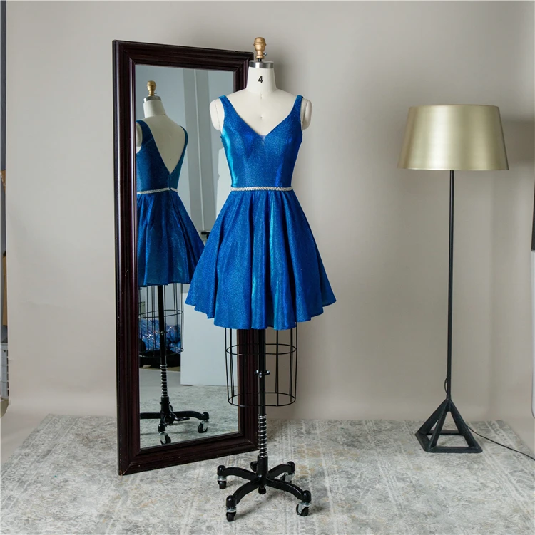 

Simple design A-line blue mini short party homecoming dress for teens