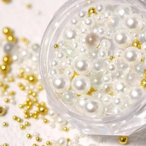 

Nail Art Decoration Round Pearls Nail Tips Bride Manicure Decoration 3D Nail Art Stickers White