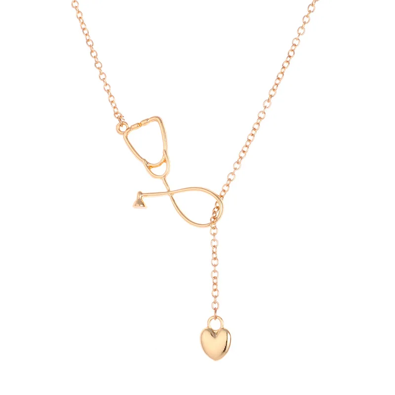 

Fashion Jewelry Stainless Steel I LOVE U Necklace Doctor Stethoscope Adjustment Necklace Factory Spot Sale, Silver & gold