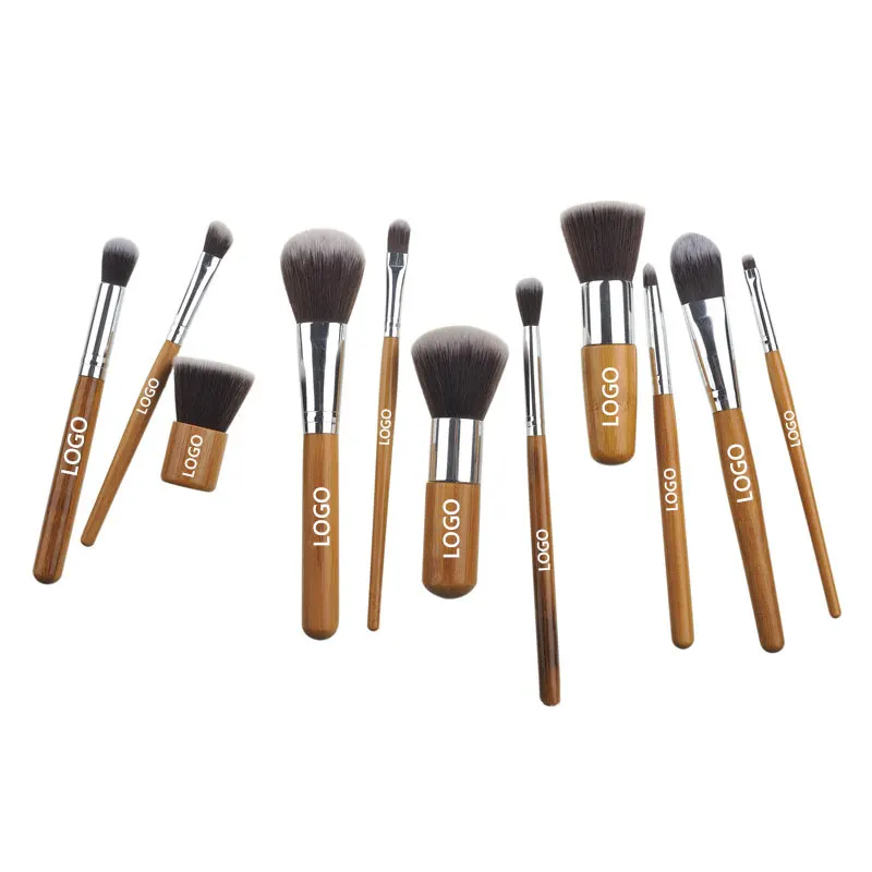 

Professional 11 Pcs Bamboo Synthetic Cosmetics Brushes Foundation Powder Eye Blush Makeup Brush Kit With Organizer Bag