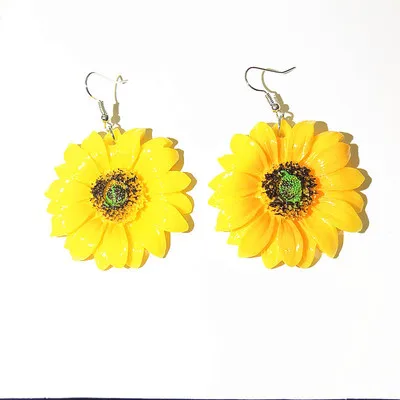 

New sunflower yellow earrings vacation wind pendant drop earrings wholesale, As pic