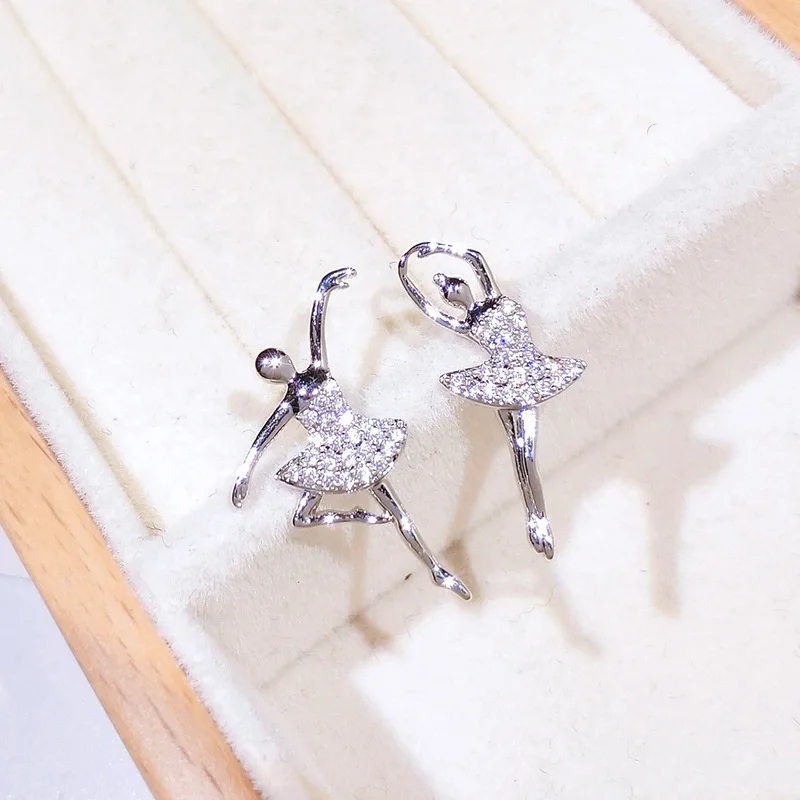 

Cute Dancing Girl Elegant Ballerina Cubic Zirconia Stud Earrings For Girl Women Party Gifts Anniversary