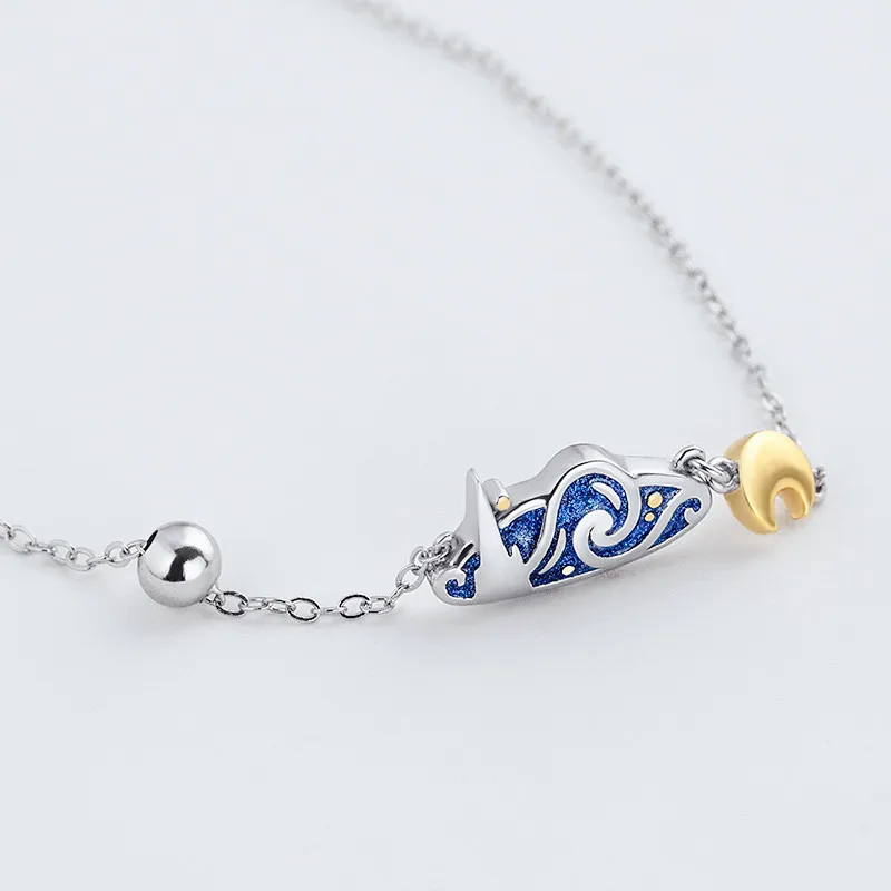 New Trendy Starry Sky Necklace Enamel Pendant Necklace Blue Drip Glaze Starry Night Moon Chain Choker Necklace for Women