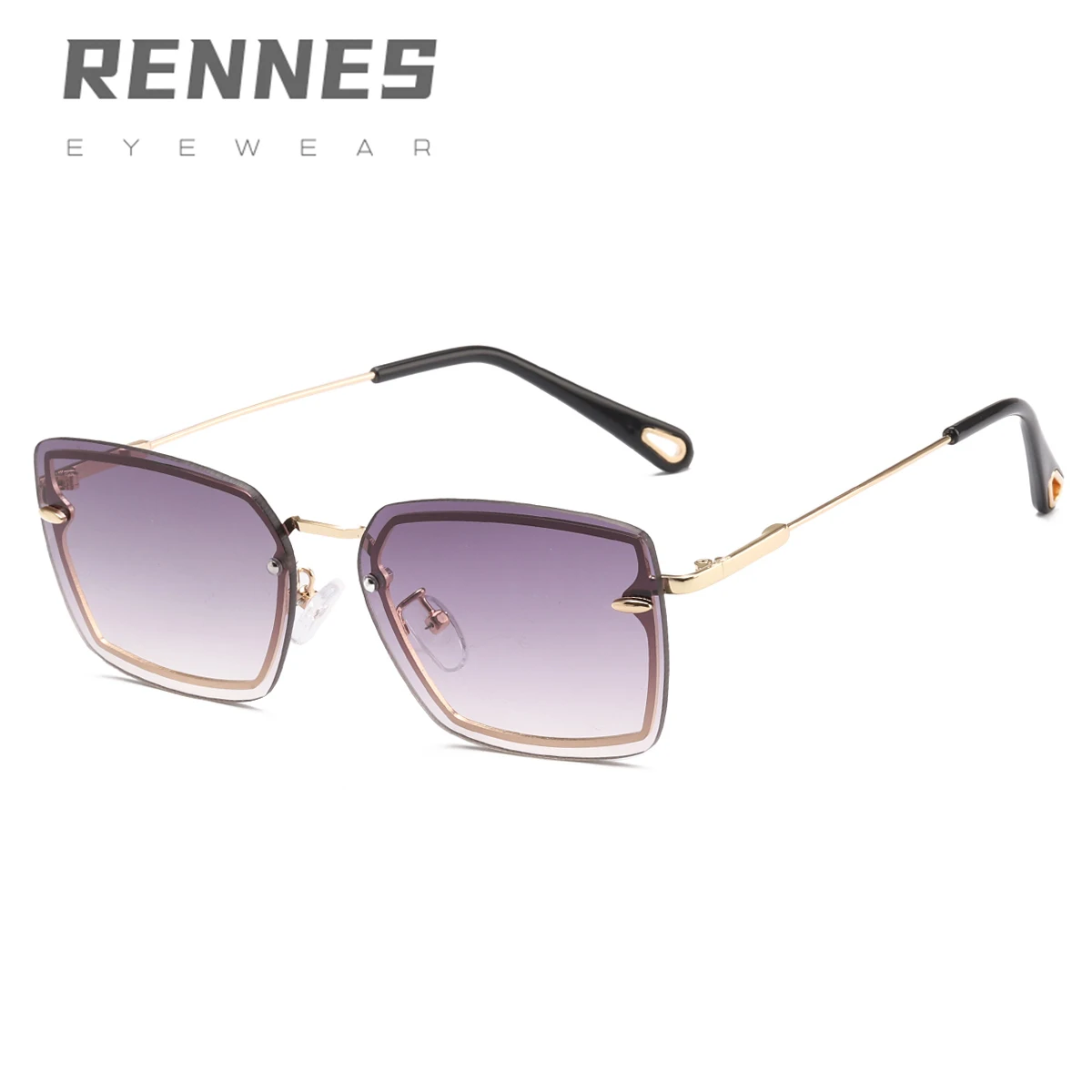 

RENNES 2021 new European and American frameless trimming small square frame sunglasses metal nail sunglasses women's fashionable