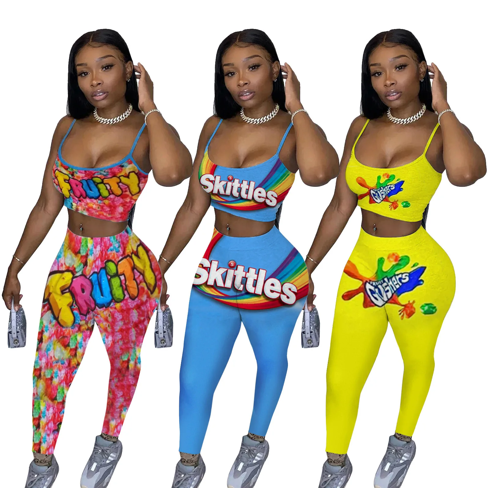 

Wholesale Two Piece Set Women Clothing Snack Pants Stretch Bikers Wear Sexy Sling Bra Top Gym Pants Cute Sweat Suits, Customized color